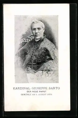 AK Kardinal Giuseppe Sarto, der neue Papst, gewählt am 4. August 1903, Papst Pius X.