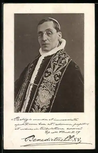 AK Papst Benedictus XV in Mitra mit Brille
