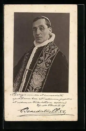 AK Rotes Kreuz Nr 137: Papst Benedikt XV. mit Zitat zugunsten des Witwen- und Waisenhilfsfond