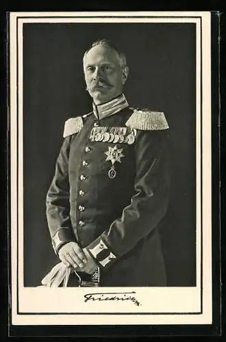 AK zum Geburtstag Friedrich II. 1915, Friedrich II. in Uniform mit Orden