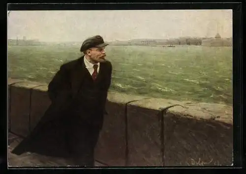 Künstler-AK Lenin im Oktoberwind am Wasser