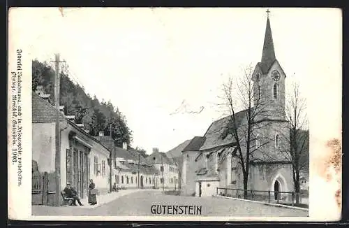 AK Gutenstein, Strassenpartie mit Kirche