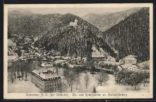 AK Gutenstein, Ortsansicht aus der Vogelschau im Winter