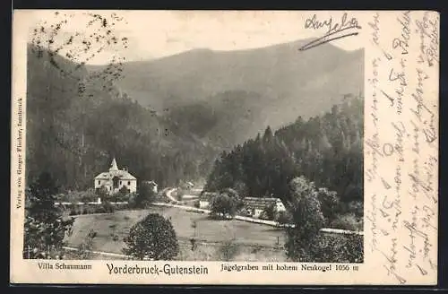 AK Vorderbruck-Gutenstein, Villa Schaumann, Jagelgraben mit hohem Neukogel