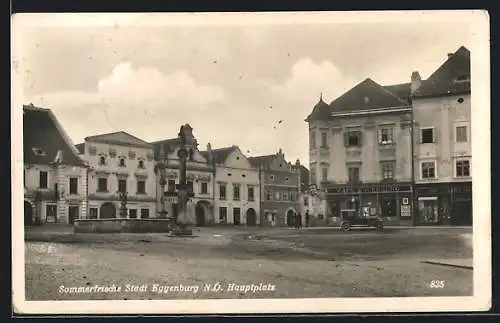 AK Eggenburg /N.-Ö., Hauptplatz mit Cafe Eggenburg und Brunnen