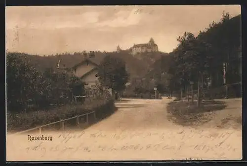 AK Rosenburg, Strassenpartie mit Blick zum Schloss