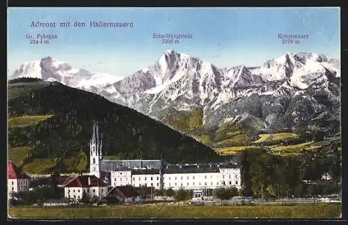 AK Admont, Kirche mit den Hallermauern, Gr. Pyhrgas, Scheiblingstein u. Kreuzmauer