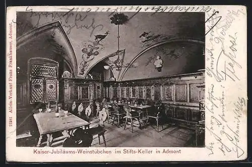 AK Admont, Gasthaus Stifts-Keller, Kaiser-Jubiläums-Weinstübchen, Innenansicht