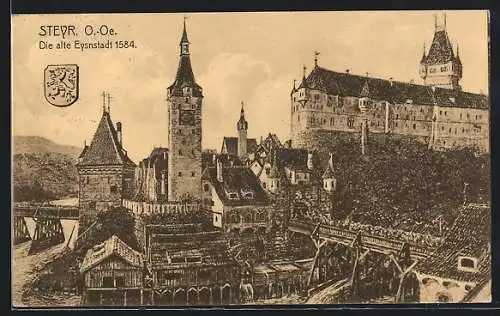 Künstler-AK Steyr /O.-Oe., Die alte Eysenstadt 1584