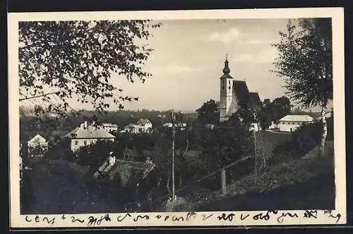 AK Rüstorf /Ob.-Öst., Ortsansicht mit der Kirche