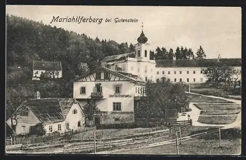 AK Gutenstein, Mariahilferberg, Ortsansicht mit Gasthaus Josef Galler und Kirche