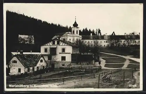 AK Gutenstein, Mariahilferberg, Ortsansicht mit Josef Galler`s Gasthaus und Kirche