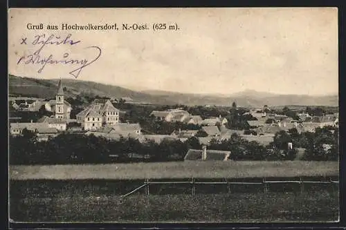 AK Hochwolkersdorf /N.-Oest., Ortsansicht mit der Kirche