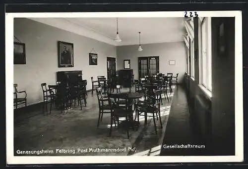 AK Muthmannsdorf /Nd., Genesungsheim Felbring, Gesellschaftsraum, Innenansicht