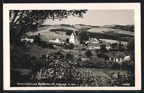 AK Schönau im Gebirge, Ortspartie mit Kirche