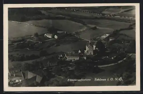 AK Schönau im Gebirge, Teilansicht, Fliegeraufnahme
