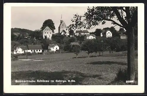 AK Schönau im Gebirge, Ortspartie mit Kirche