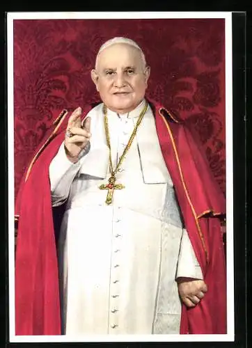AK Papst Johannes XXIII. mit Kruzifix-Kette in rotem Gewand