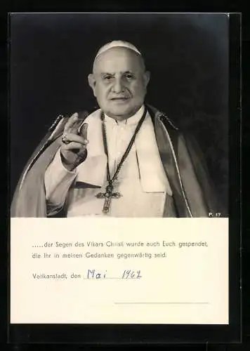 AK Papst Johannes XXIII. mit Kruzifix-Kette