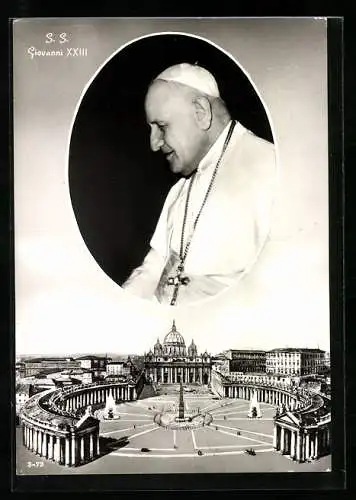 AK Papst Johannes XXIII. in weisser Soutane, Ansicht Vatikan