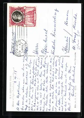 AK Papst Johannes XXIII. in weisser Soutane, Ansicht Vatikan