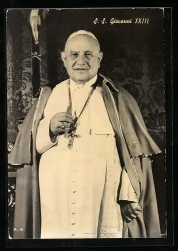 AK Papst Johannes XXIII. mit Kruzifix-Kette in der Hand