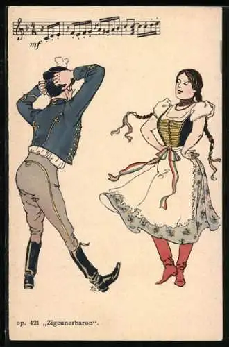 AK Paar in Tracht tanzt zum Zigeunerbaron