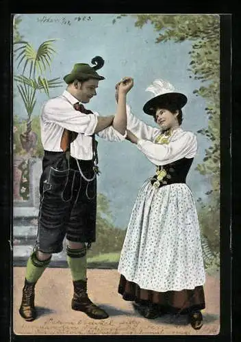 AK Paar in Trachtenkleidung beim Volkstanz