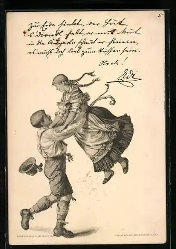 AK Mann hebt Frau bei einem Volkstanz