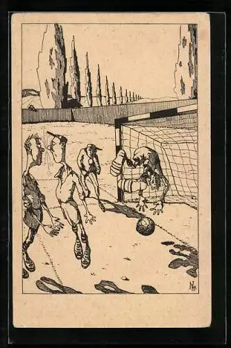 AK Männer beim Fussball am Tor