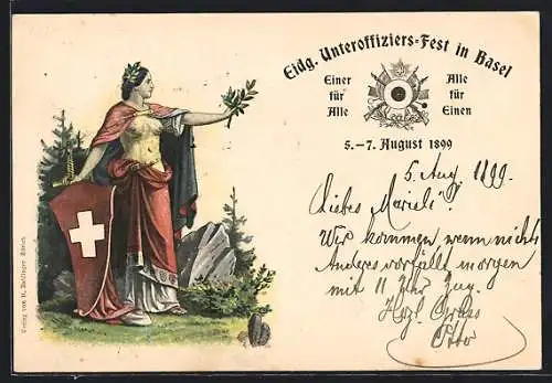 AK Basel, Eidg. Unteroffiziers-Fest 5.-7. August 1899, Helvetia
