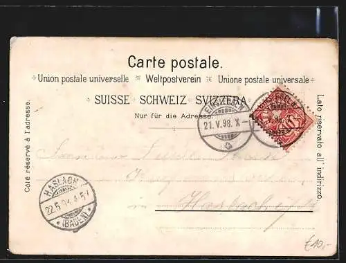 Lithographie Einsiedeln, Kloster, Ortsansicht mit Gebirge