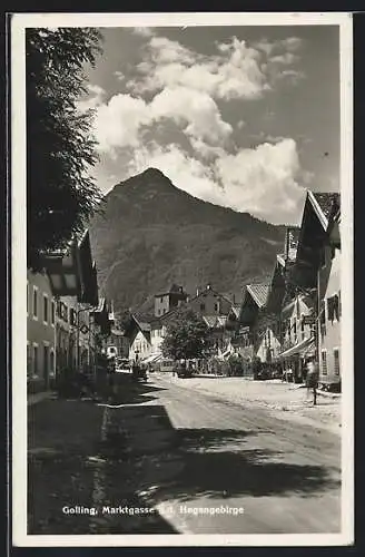 AK Golling, Marktgasse mit Blick auf das Hagengebirge