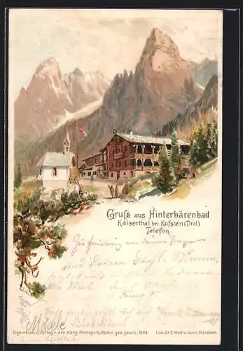 Lithographie Hinterbärenbad i. Kaiserthal, Unterkunftshütte
