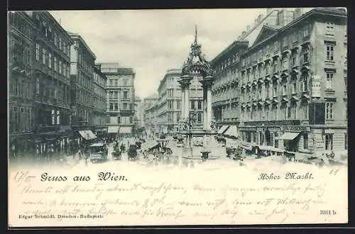 AK Wien, Hoher Markt mit Geschäften und Brunnen