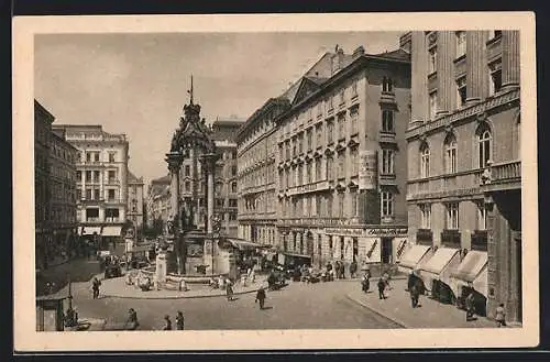 AK Wien, Hoher Markt mit Geschäften und Brunnen