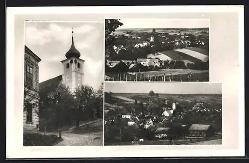 AK Schleinbach a. d. Ostbahn, Totalansicht der Kirche und zwei Teilansichten