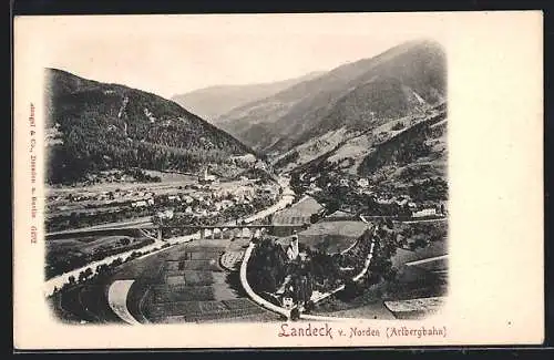 AK Landeck /Arlbergbahn, Panorama mit Strassenpartie von Norden