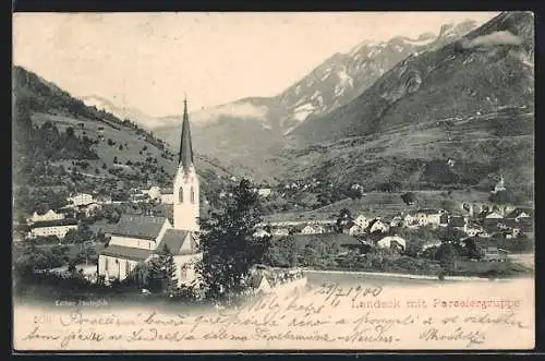 AK Landeck, Blick mit Kirche und Parseiergruppe