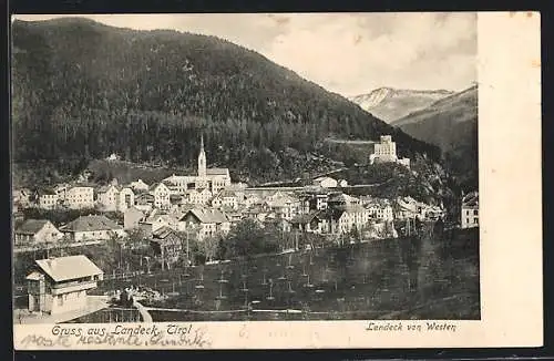 AK Landeck /Tirol, Teilansicht mit Kirche von Westen