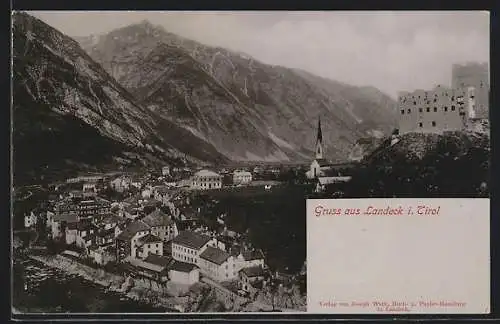 AK Landeck i. Tirol, Teilansicht mit Burg