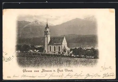 AK Absam b. Hall, Ortspartie mit Kirche