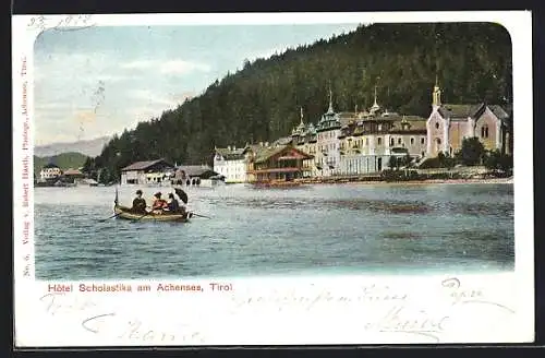 AK Achensee, Ruderpartie am Hotel Scholastika