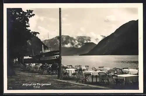 AK Achenkirch, Schostika a. Achsensee mit Cafe und Dampfer