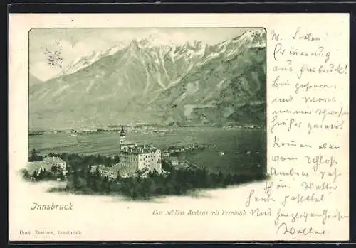 AK Innsbruck, Schloss Ambras mit Fernblick