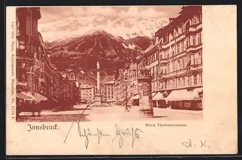 AK Innsbruck, Maria Theresienstrasse mit Denkmal