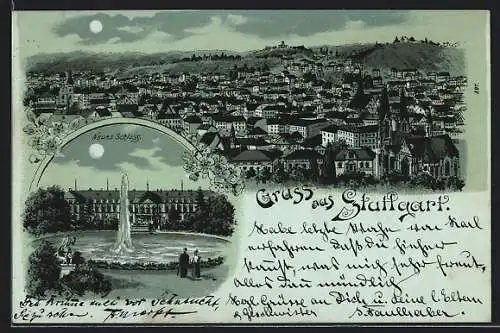 Lithographie Stuttgart, Gesamtansicht, Neues Schloss