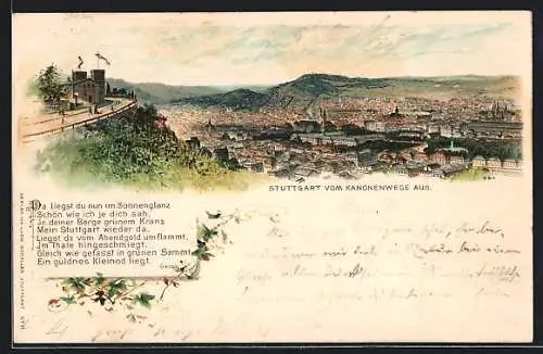 Lithographie Stuttgart, Teilansicht vom Kanonenwege aus