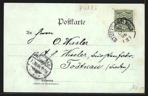 Lithographie Stuttgart, Totalansicht der Stadt, die Eberhards-Gruppe