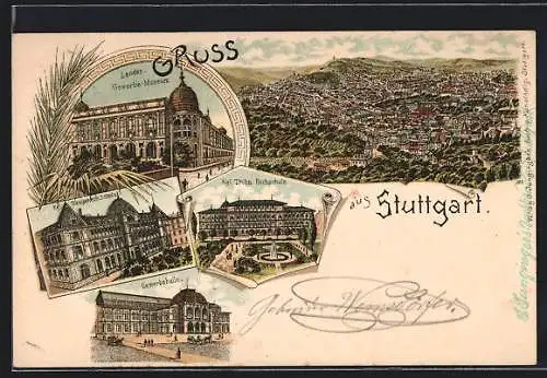 Lithographie Stuttgart, Kgl. Techn. Hochschule, Gewerbehalle, Landes-Gewerbe-Museum